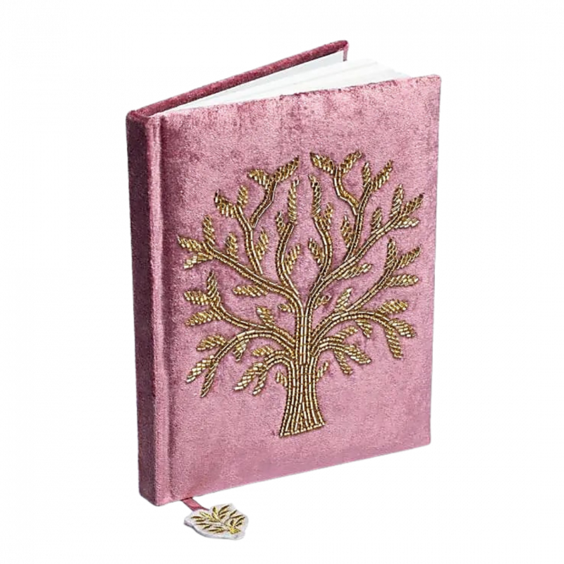 Quaderno in velluto rosa con albero della vita 80 pp - 20x15 cm