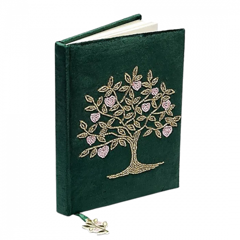 Quaderno in velluto verde con albero della vita 80 pp - 20x15 cm