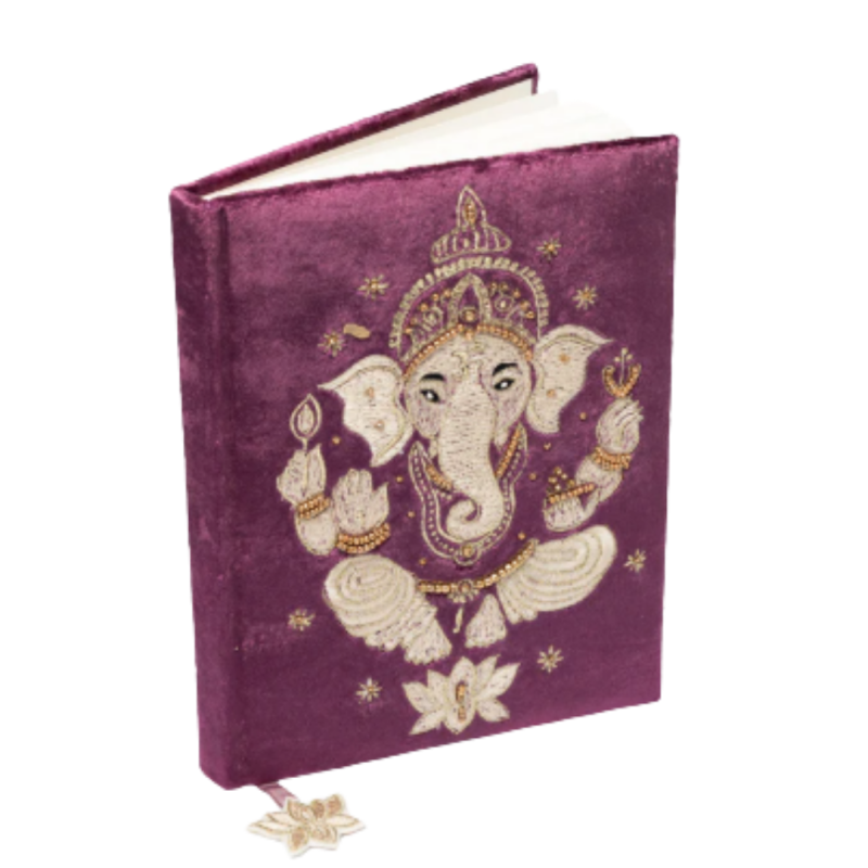 Quaderno in velluto viola con ganesha 80 pp - 20x15 cm