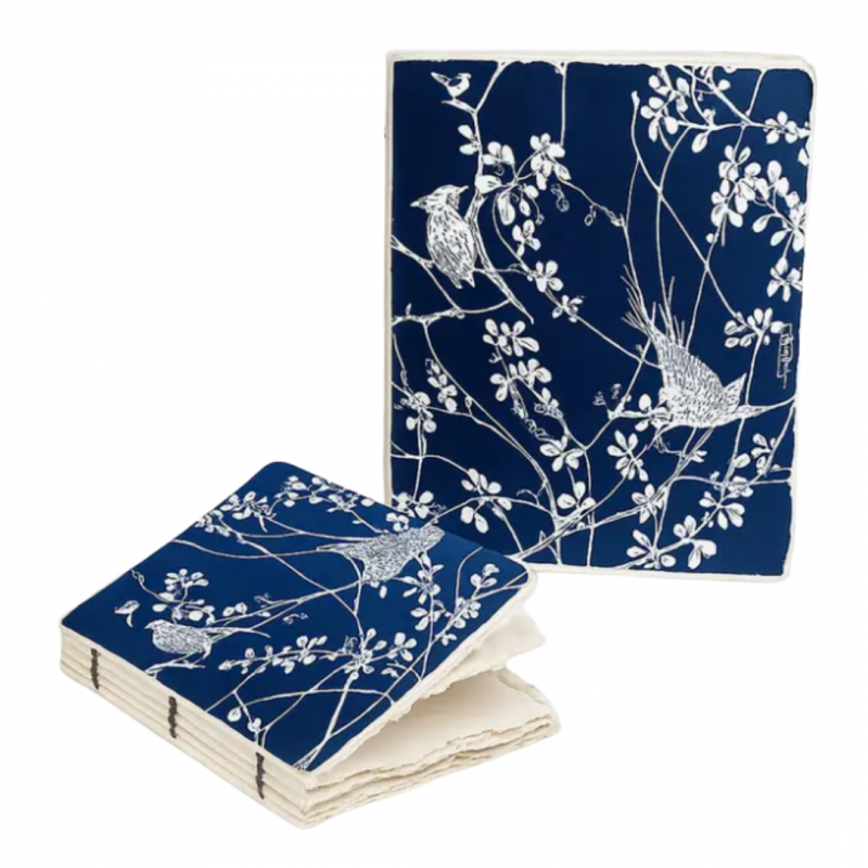 Quaderno uccelli tra i rami blu in carta pergamena - a6 10x15 cm