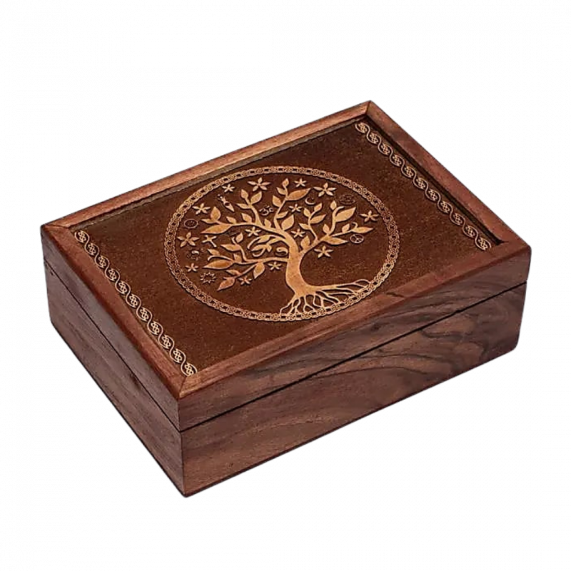 Scatola albero della vita di legno intagliato - 17,5x13x6,5 cm