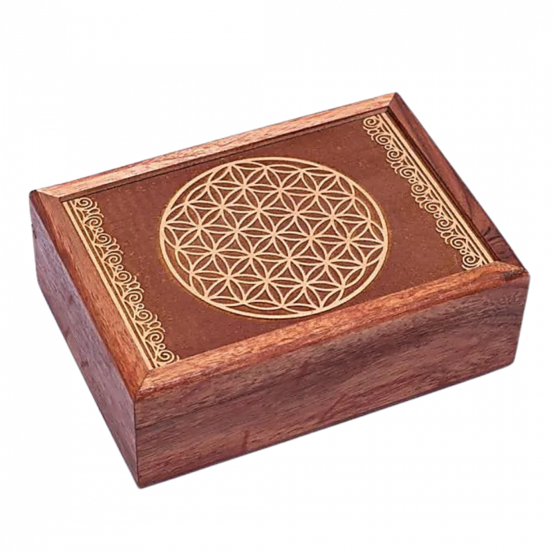 Scatola fiore della vita in legno intagliato - 17,5x13x6.5 cm