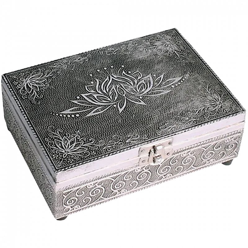 Scatola fiore di loto rivestita in alluminio goffrato - 18x13x6 cm