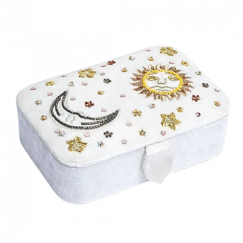 Scatola in velluto bianco con sole e luna - 11x15.5x5 cm