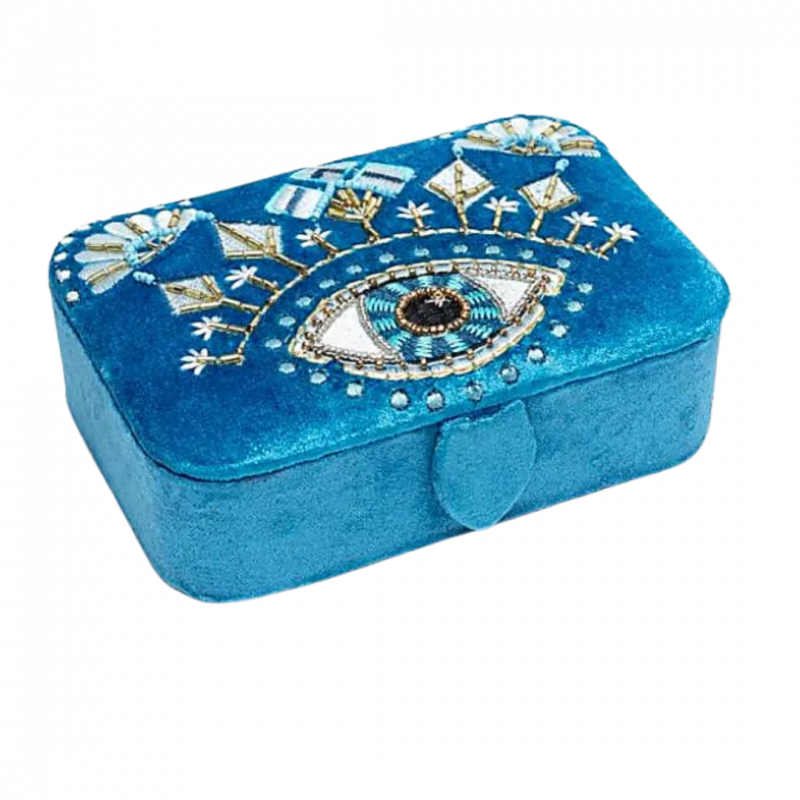 Scatola in velluto azzurro con occhio provvidenza - 11x15.5x5 cm