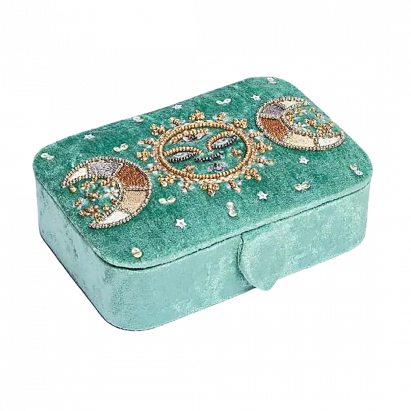 Scatola in velluto color menta con fasi lunari - 11x15.5x5 cm