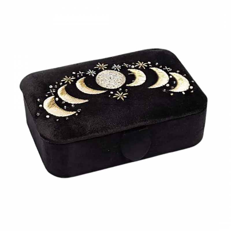 Scatola in velluto nero con fasi lunari - 11x15.5x5 cm