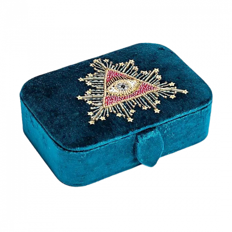 Scatola in velluto color petrolio con occhio divino - 11x15.5x5 cm