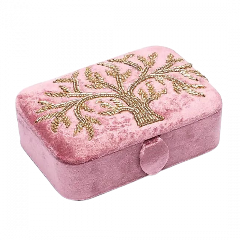 Scatola in velluto rosa con albero della vita - 11x15.5x5 cm