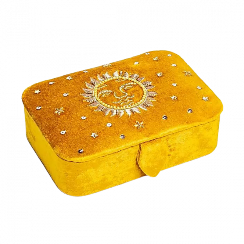 Scatola in velluto ocra con sole - 11x15,5x5 cm