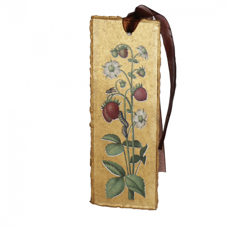 Segnalibro fragoline di bosco in carta pergamena dorata - 6 x17 cm