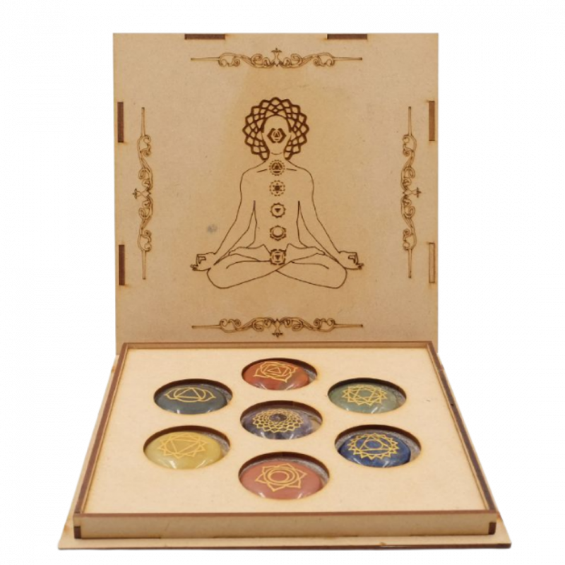 Set pietre 7 chakra con scatola in legno con intarsio - yoga