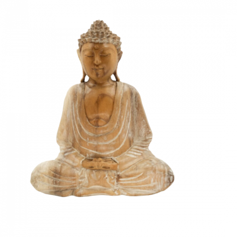 Statua buddha mani in meditazione dhyana mudra g in legno due colori - 32 cm