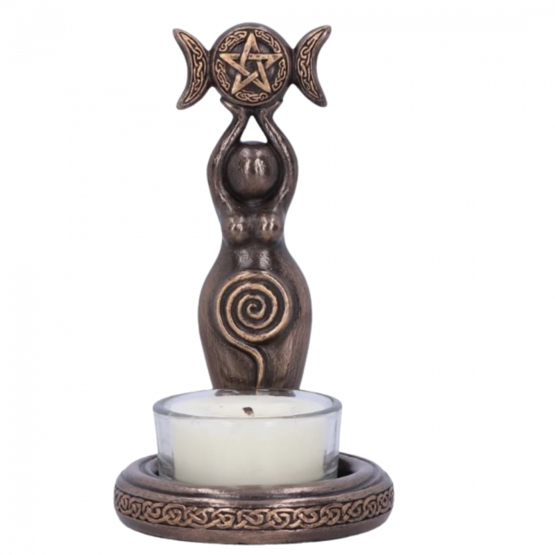 Statua porta lumino triplice dea bronzata - 12 cm