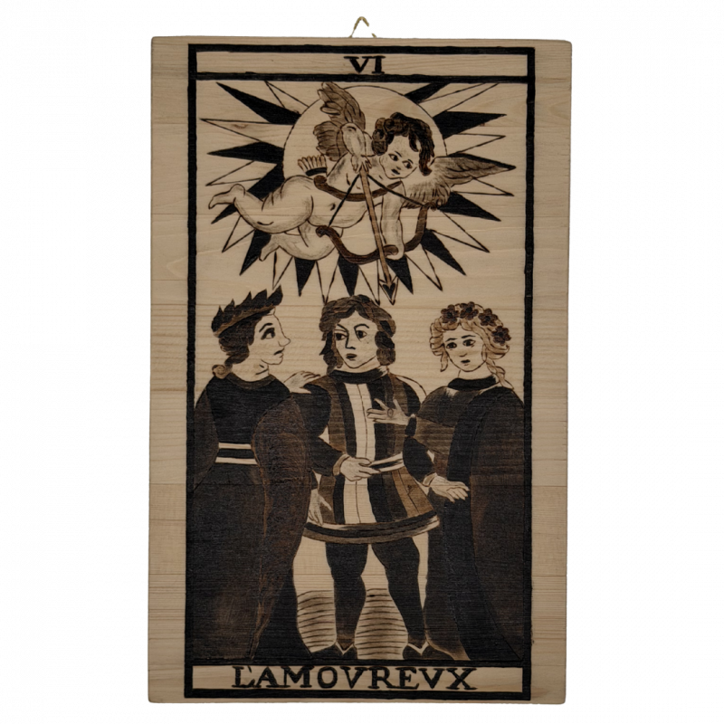 Tavola arcano amanti artigianale in legno inciso a mano - 30 x 18,5 cm