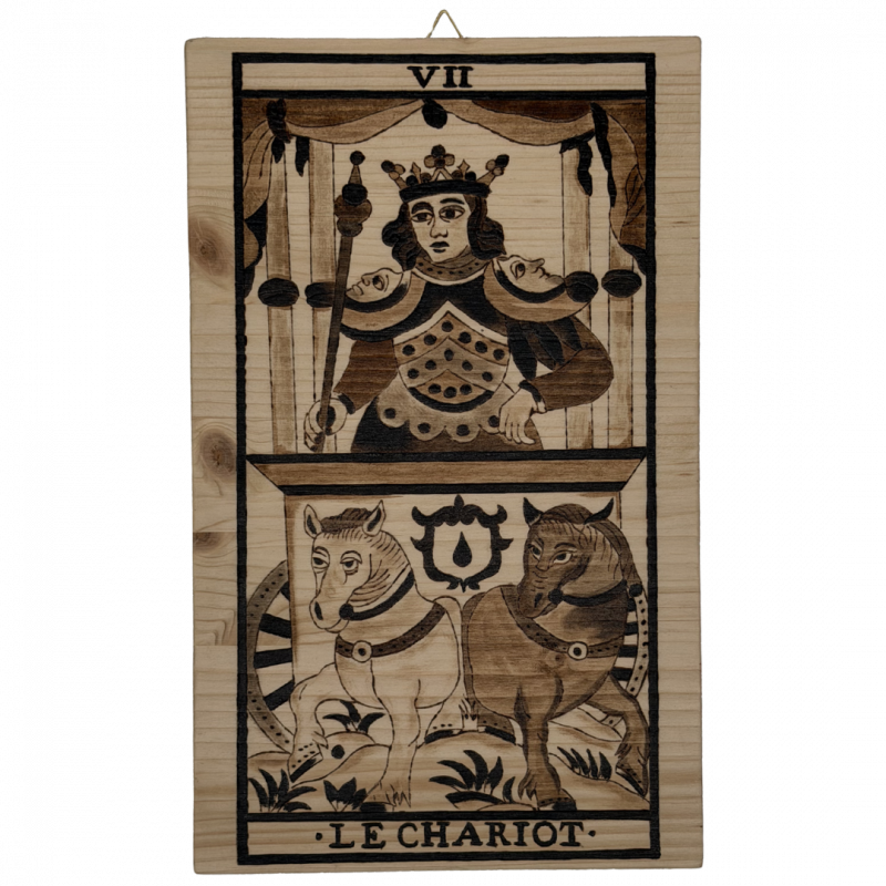 Tavola arcano carro artigianale in legno inciso a mano - 30 x 18,5 cm