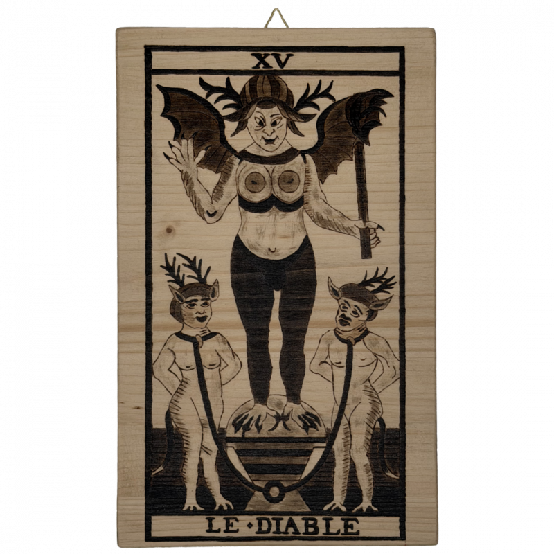 Tavola arcano diavolo artigianale in legno inciso a mano - 30 x 18,5 cm