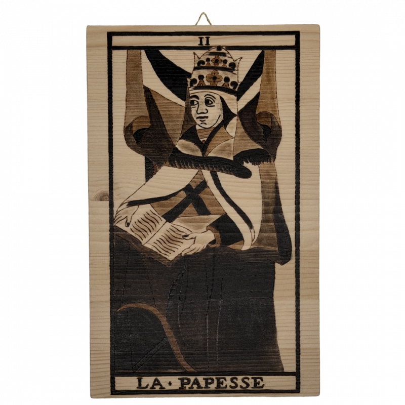 Tavola arcano papessa artigianale in legno inciso a mano - 30 x 18,5 cm