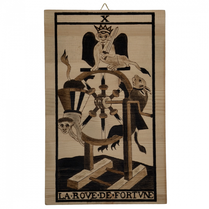 Tavola arcano ruota artigianale in legno inciso a mano - 30 x 18,5 cm