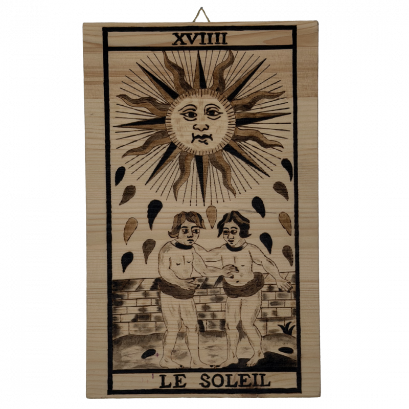 Tavola arcano sole artigianale in legno inciso a mano - 30 x 18,5 cm