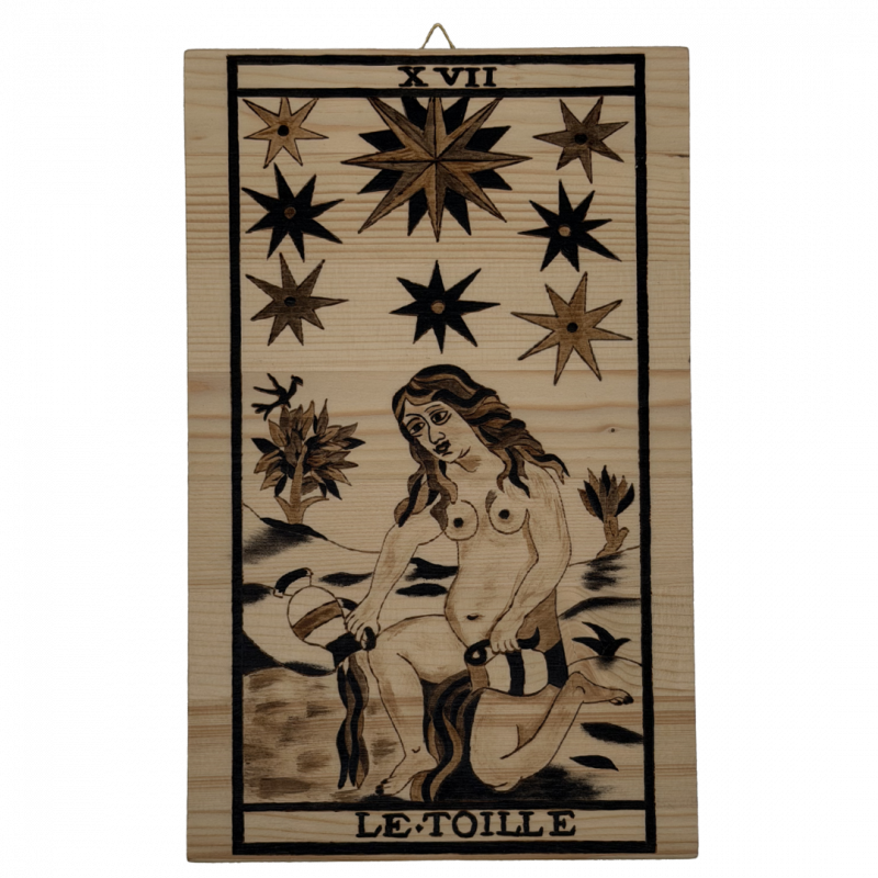 Tavola arcano stelle artigianale in legno inciso a mano - 30 x 18,5 cm