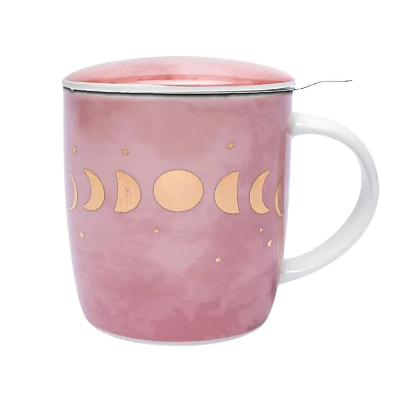 Tazza fasi lunari rosa cn colino e coperchio - 400 ml